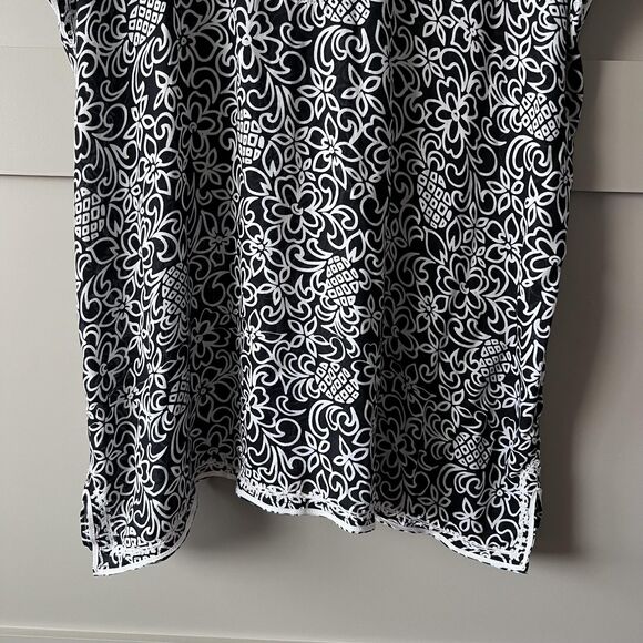 blue ginger Swim Cover Up Women XL Black Tunic V-Neck Lace Pineapple Hawaiian - Picture 4 of 12